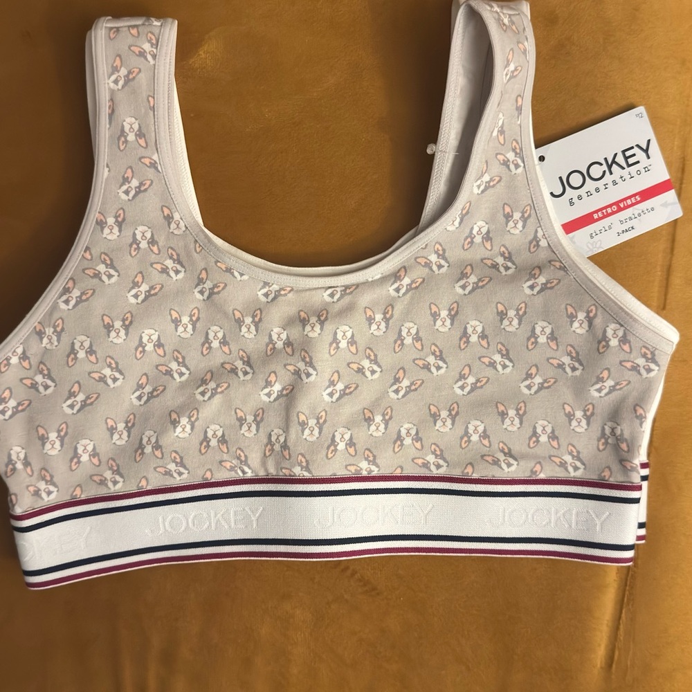 Jockey Generation girls Sports Bra NWT- 2 pack (Boston Terrier print and white)